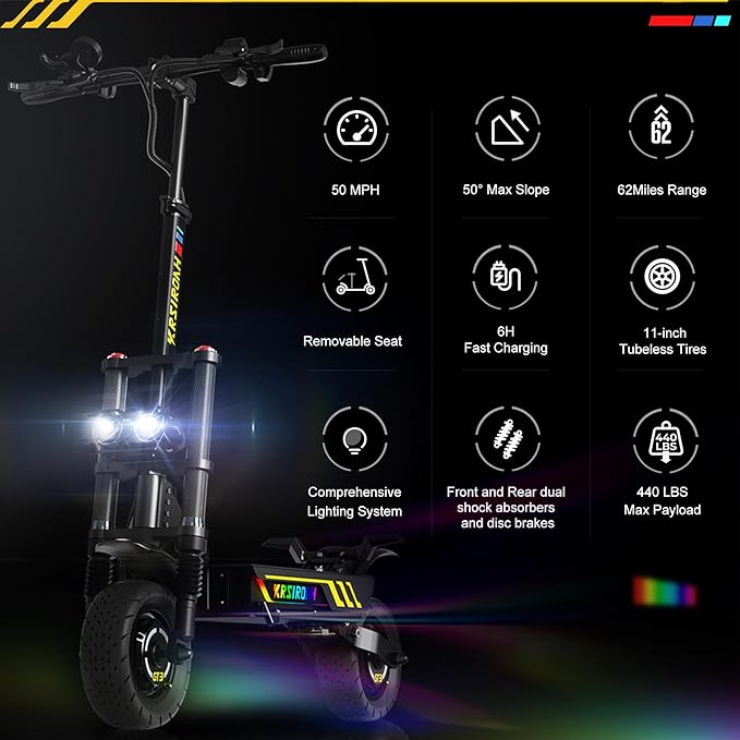 Krsiroah GT3 Trottinette électrique pour adultes à 80 km/h avec moteur de 6000 W