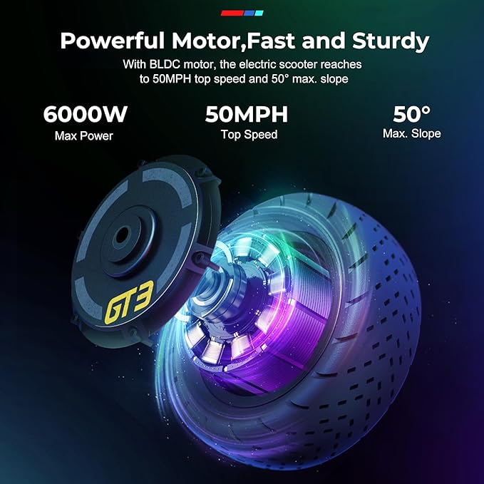 Krsiroah GT3 Trottinette électrique pour adultes à 80 km/h avec moteur de 6000 W