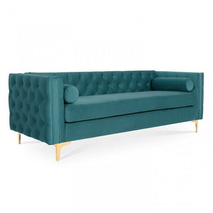 3-Sitzer-Sofa Edward aus Samt mit goldenen Füßen