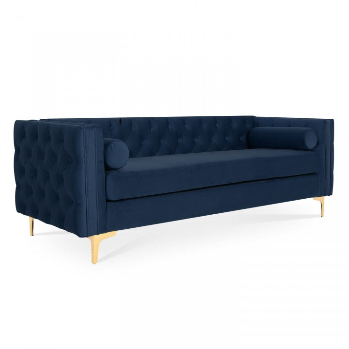 3-Sitzer-Sofa Edward aus Samt mit goldenen Füßen