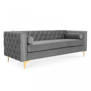 3-Sitzer-Sofa Edward aus Samt mit goldenen Füßen