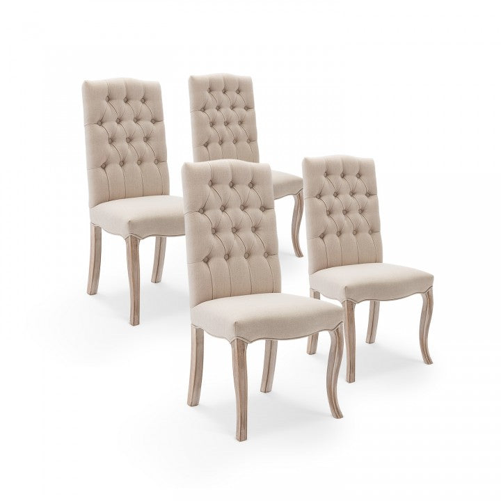 Lot von 6 gepolsterten Jade-Stühlen in beige Stoff
